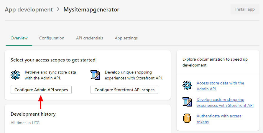 Shopify Configure Admin API scopes
