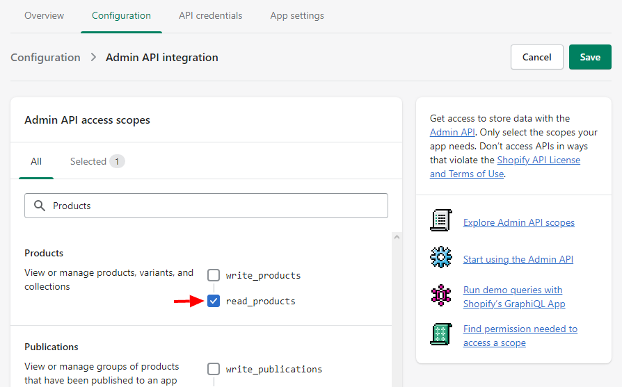 Shopify Configure API scopes